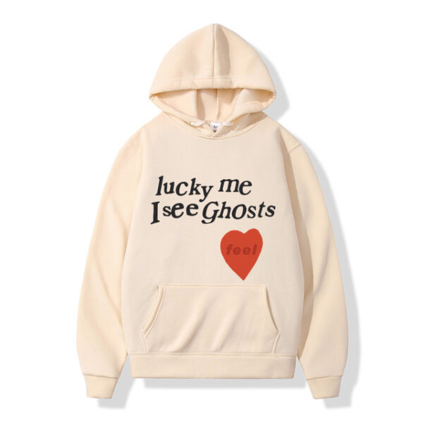 Lucky Me I See Ghost love Print Cream Hoodie