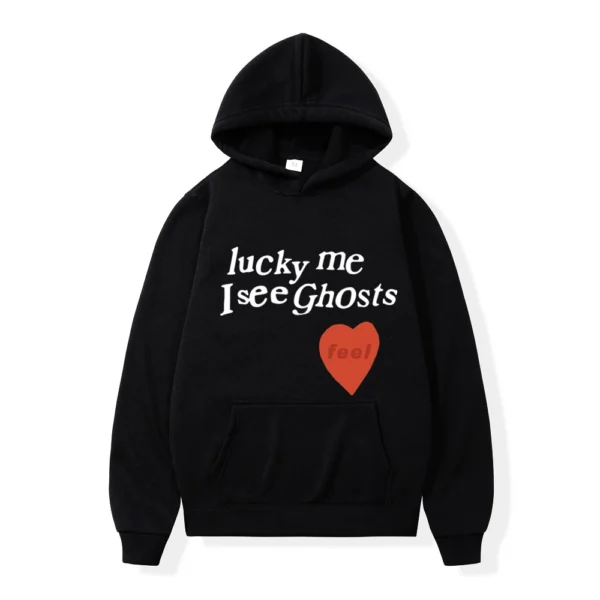 Lucky Me I See Ghost love Print Black Hoodie